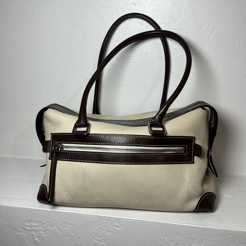 Dooney & Bourke cream & brown leather double pocket tote - Picture 3 of 15